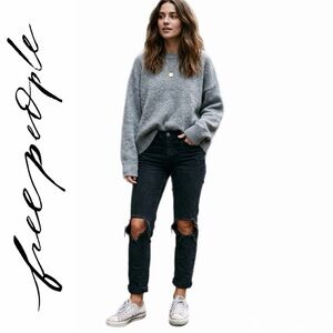 Free People Black Distressed Jeans Busted Knees Y2K Revival Grungecore Size 31